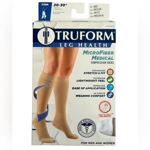 NEW TRUFORM LEG HEALTH MICROFIBER MEDICAL COMPRESSION SOCKS Size Medium WHITE